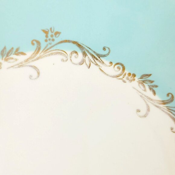 Lifetime China Homer Laughlin Soup Bowl Gold Crown Aqua Boarder Gold Scrolls MCM - Picture 4 of 13